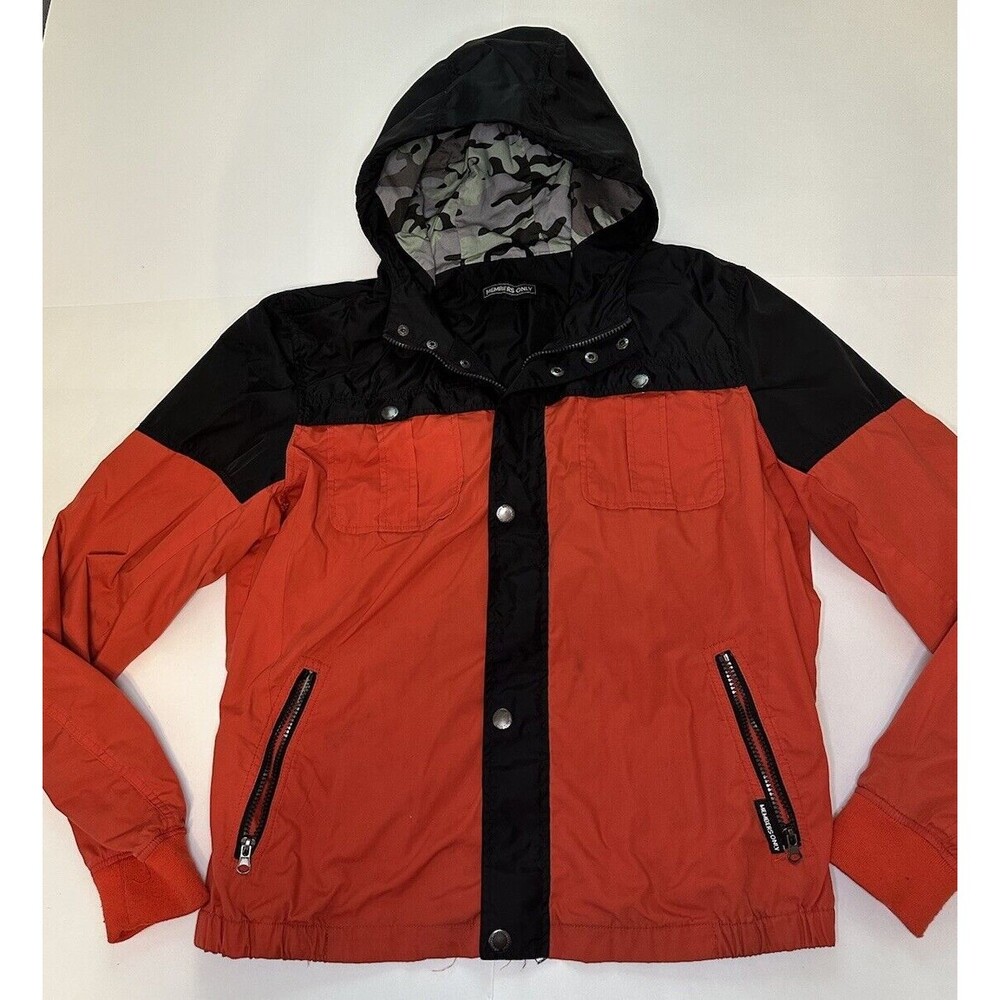 Members Only Jacket Men’s Black Red Camo Zip Up Hooded *See Photos For Sizing*